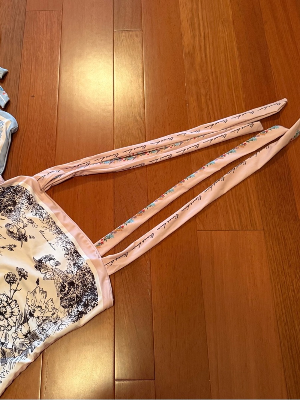 Two - Reversible Tie-Shoulder One-Piece Swimsuit in Light Blue & Pink - Picture 6 of 12